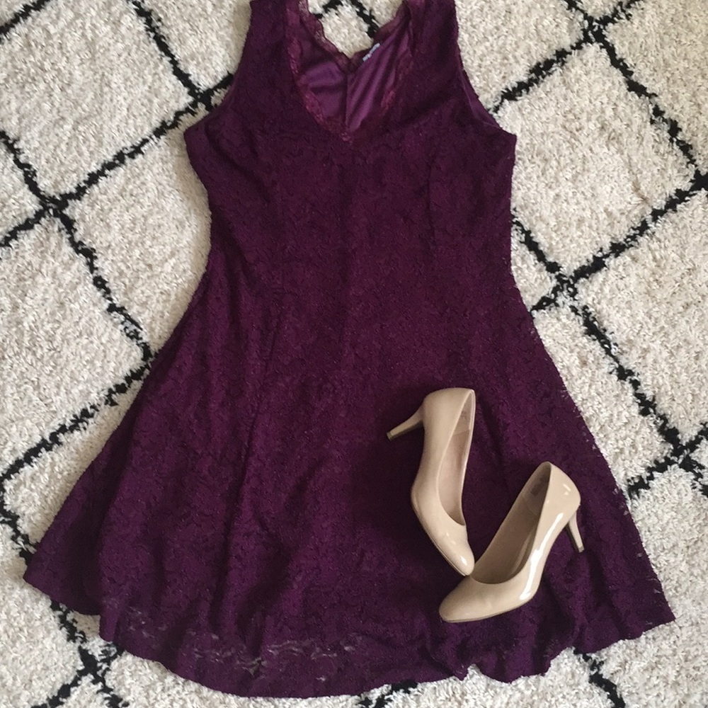 Purple lace dress.